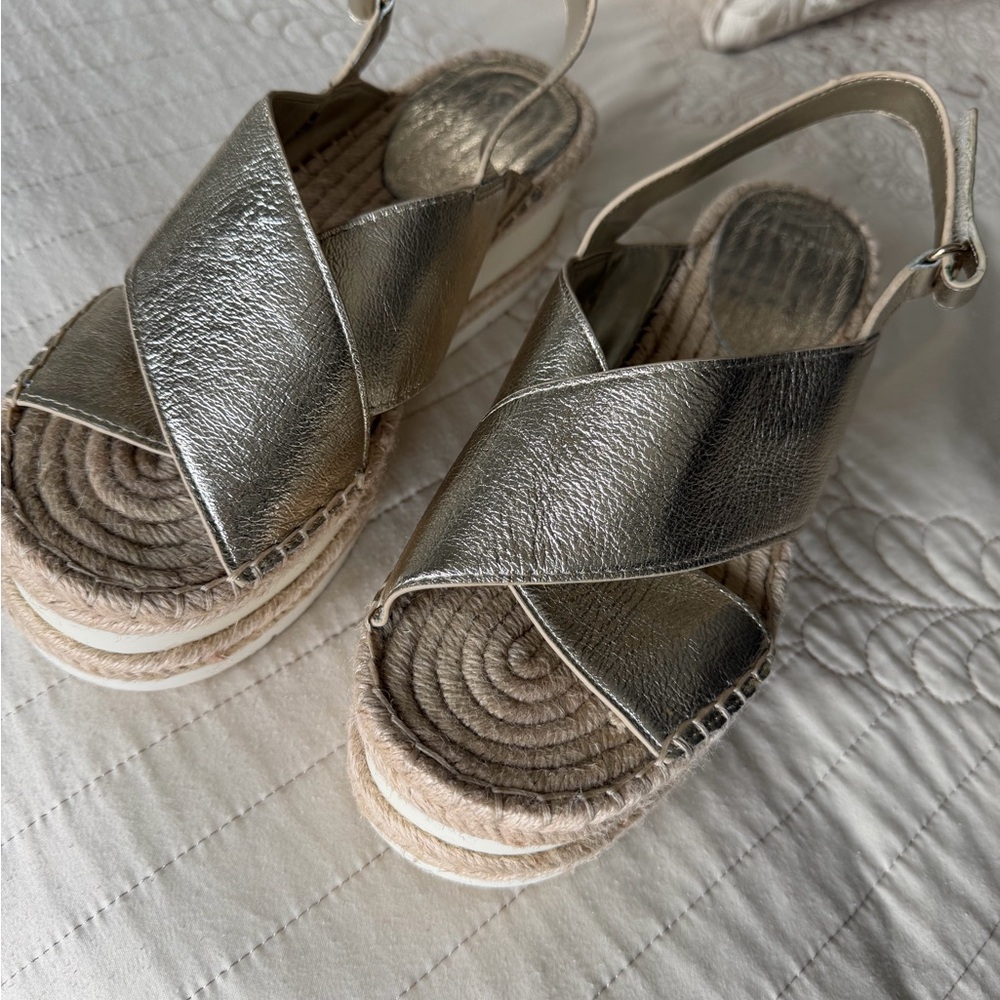 Marc Fisher Metallic Espadrille Wedges - LIKE NEW - Picture 6 of 10
